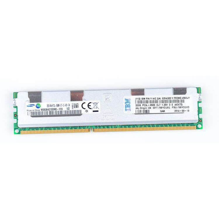 90Y3103 IBM 32GB 1X32GB 1066MHz PC3-8500 4RX4 CL7 VLP ECC Registered DDR3 SDRAM DIMM IBM Memory For System X Server. New Bulk Pack.